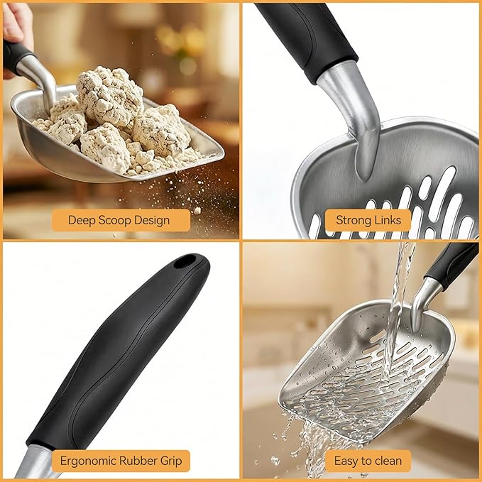 Cat Litter Scoop, Large Long Handle Kitty Metal Scooper, Heavy Duty Aluminum - Image 7