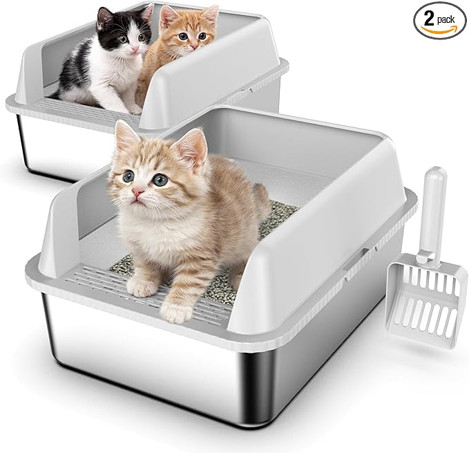 Suzzipaws 2 Pack 17.3" x13.4"x9" Stainless Steel Litter Box, Kitten Litter Box by Suzzipaws