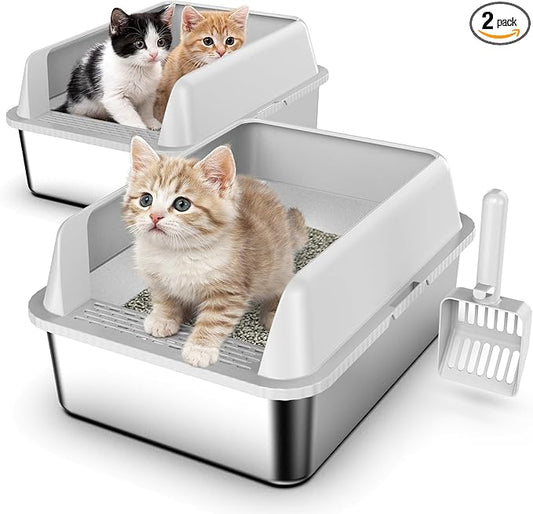 Suzzipaws 2 Pack 17.3" x13.4"x9" Stainless Steel Litter Box, Kitten Litter Box by Suzzipaws