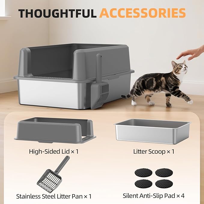 WoofiGo Enclosed Stainless Steel Cat Litter Box - Image 7