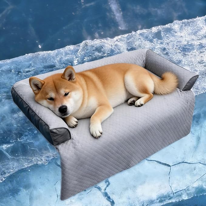 GGIB Cooling Dog Bed Mat with Bolster Pillow Washable Dog Couch Cover by GGIB