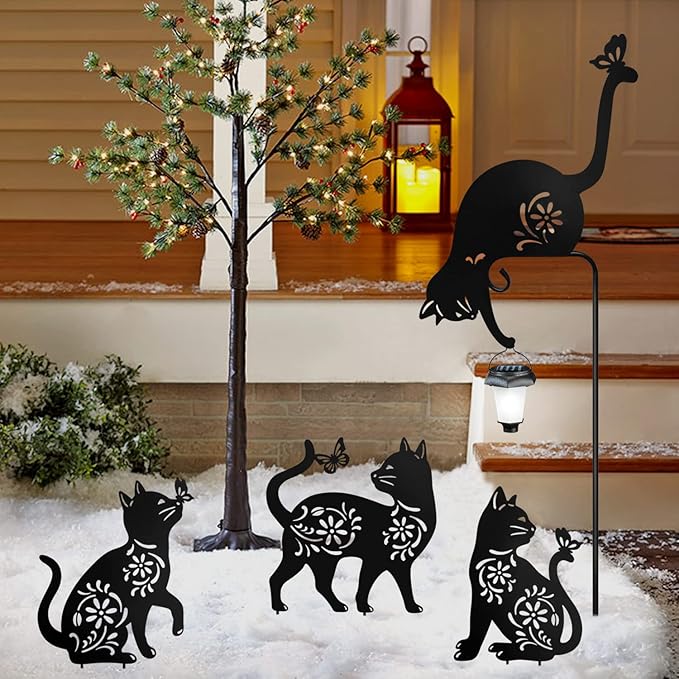 Cat Holding Solar Lantern Garden Stakes Outdoor Metal Cat Stakes Decorative - Image 5