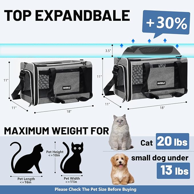 Cat Carrier Top-Expandable 18x11x11, United Delta American Airline Approved Dog - Image 2