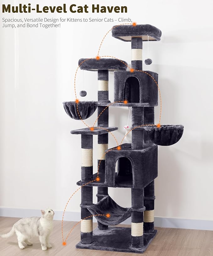 AMHANCIBLE 70 Inch Cat Tree for Large Cats, Tall Heavy Duty Kitty Playhouse - Image 7