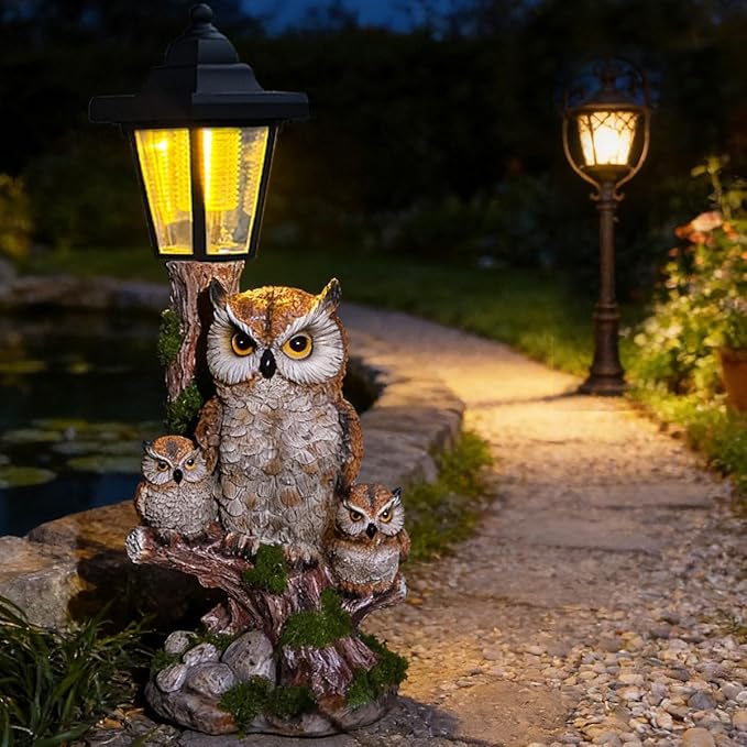 Solar Garden Owl Statue Lights, Large Owl Figure - Image 2