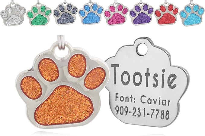 Pet ID Tags, Personalized Dog Tags and Cat Tags, Custom Engraved, Cute Glitter by Unknown