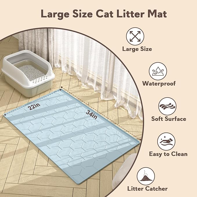 Garoopion Silicone Cat Litter Trapping Mat, Large Waterproof 34" X 22" Cat - Image 4