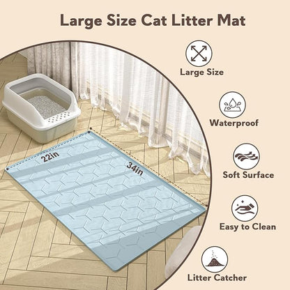 Garoopion Silicone Cat Litter Trapping Mat, Large Waterproof 34" X 22" Cat - Image 4