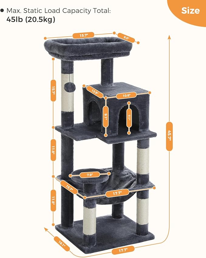 MUTTROS Cat Tree for Indoor Cats, 45.7" Multi-Level Cat Tower - Image 5