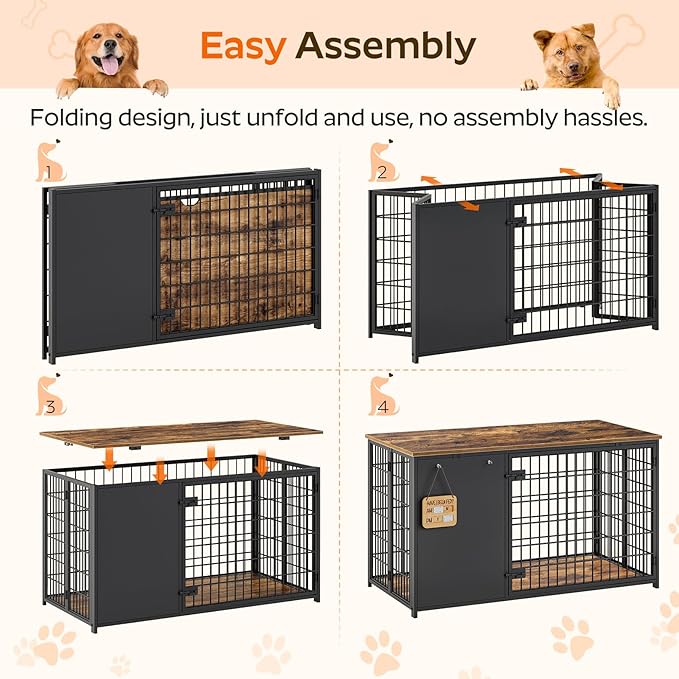 YATINEY Foldable Dog Crate Furniture, 47.2" Dog Crate - Image 2