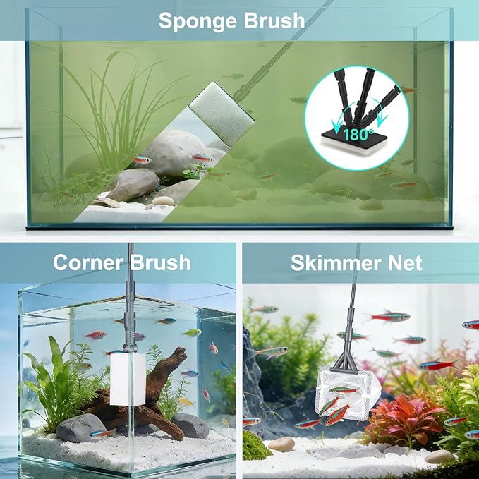 Carefree Fish 6IN1+1 Aquarium Cleaning Tools Long Handle Adjustable Length - Image 3