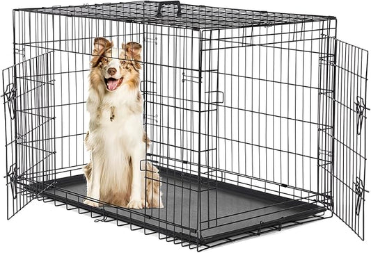 Sweetcrispy 42 Inch Dog Crate, Medium Large Crates Double Door Folding Metal by Sweetcrispy