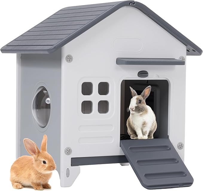 Rabbit Hutch Outdoor Indoor Plastic Waterproof Bunny Cage Enclosure Chew-Proof by DebluePetSupplies