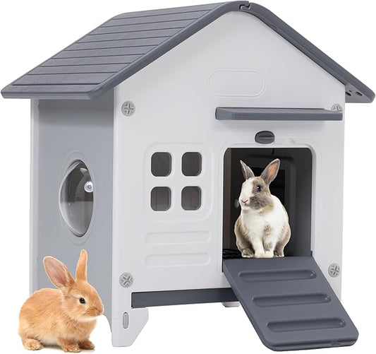 Rabbit Hutch Outdoor Indoor Plastic Waterproof Bunny Cage Enclosure Chew-Proof by DebluePetSupplies