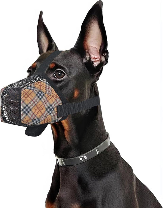 Dog Muzzle for Small Large Dogs - Soft Nylon Basket Muzzle with Adjustable Strap, Breathable Mesh Design Prevents Biting Chewing Licking Eating - Ideal for Training, Grooming & Vet Visits (Yellow, S)