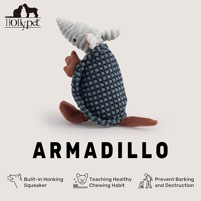 Hollypet Plush Dog Squeaky Toy Stuffed Armadillo Animal Pet Puppy Chew Toys - Image 4