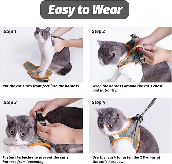 FAYOGOO Gray Escape Proof Cat Harness & Leash Set, XL - Image 7