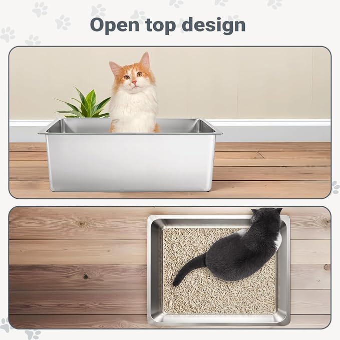 Kirecoo Stainless Steel Cat Litter Box XXL- Metal High Sided Cat Pan, Large - Image 5