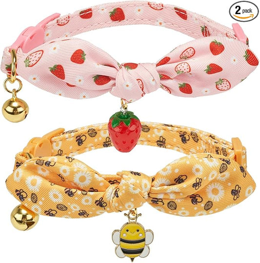 Bowtie Cat Collar with Bell 2 Pack Stylish Breakaway Kitten Collars with by YUDOTE