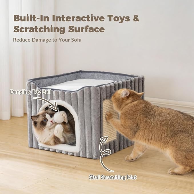 Avont Cat Cube Bed, Scratch Pad & Ball, Large Hideaway - Image 6