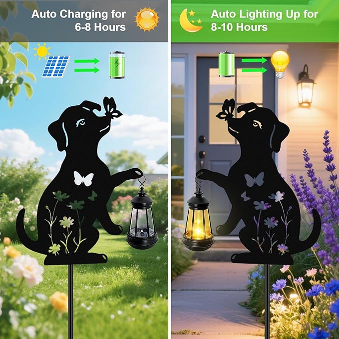 Solar Lights Outdoor, 2 Pack Metal Dog Solar Lights, Birthday Gifts - Image 4