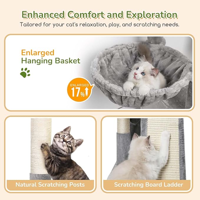 Globlazer 52in Cat Tower for Multiple Indoor Cats, Heavy Duty Multi-Level Cat - Image 4