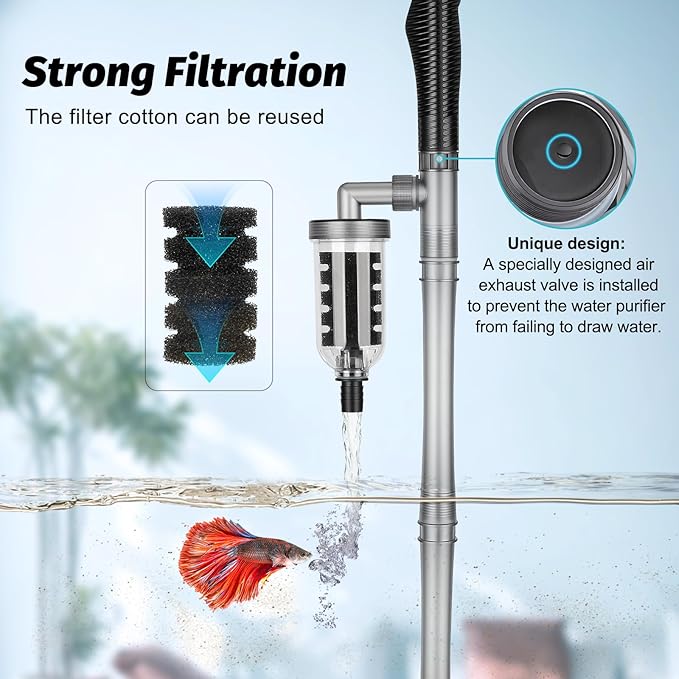 hygger 5 in 1 Electric Aquarium Gravel Cleaner, 360GPH Automatic Fish Tank - Image 3