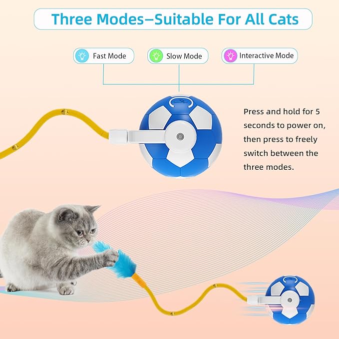 Interactive Cat Toys with Feather Tail, 3 in 1 Automatic Moving Cat Ball - Image 3