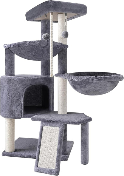 3-Tier Cat Tree with 2 Hammocks & Condo, Rope Ladder, Replaceable Hanging Balls - Image 2