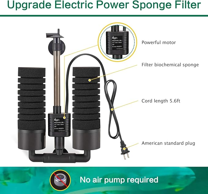 AQQA Aquarium Electric Power Sponge Filter, 3W/5W Silence Submersible Foam - Image 2