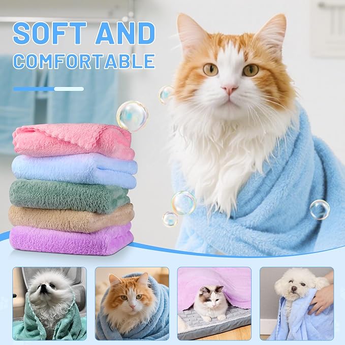 DuckSky 5Pcs 29.5 x 13.77'' Cat Towels Microfiber Pack Bulk, Quick Drying - Image 3