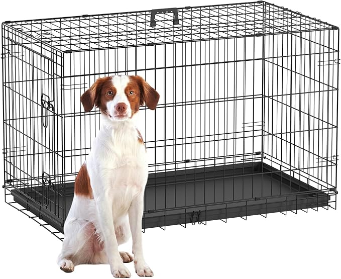 FDW Dog Crate 42-Inch Dog Cage Single Door Foldable Metal Kennel by FDW