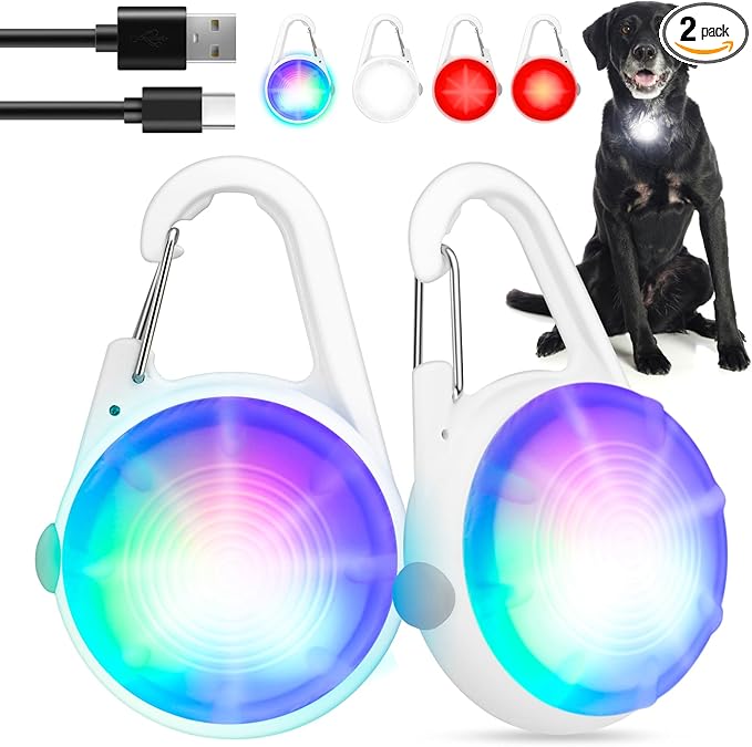 2Pack Dog Lights for Night Walking Dog Collar Light Clip on Glow in The Dark by POEEY