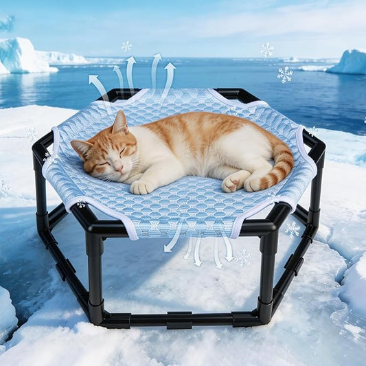 Elevated Cat Cooling Hammock Bed, Hexagonal Raised Cat Cot by Cherishelt