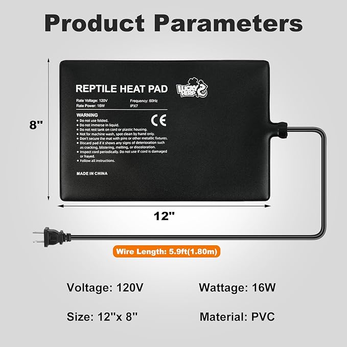 LUCKY HERP Reptile Heat Pad 8x12 Inch 16W Under Tank Terrarium Heating Mat - Image 2