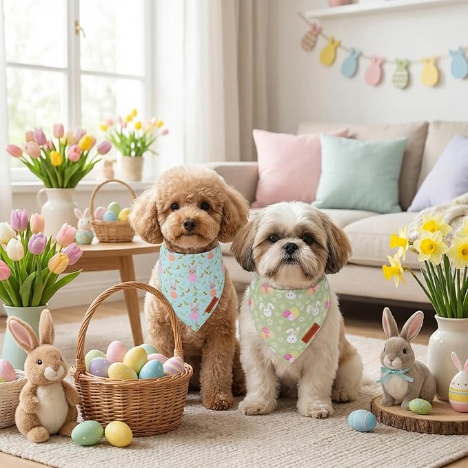 PTDECOR Easter Dog Bandana, Rabbit Floewr Dog Scarf, Premium Durable Fabric - Image 3
