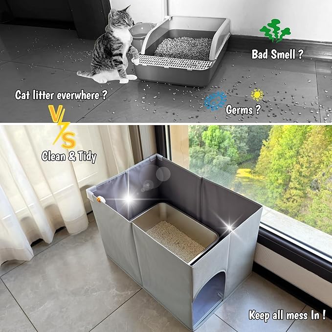 Dog Proof Cat Litter Box Enclosure, Open Top High Side, Less-Mess Extra Large - Image 2