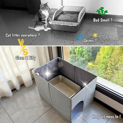 Dog Proof Cat Litter Box Enclosure, Open Top High Side, Less-Mess Extra Large - Image 2