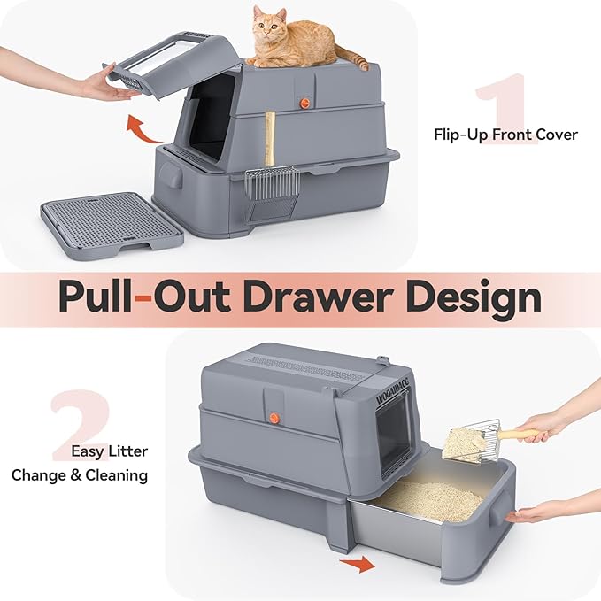 Wooaidagg Enclosed Stainless Steel Cat Litter Box - Image 2