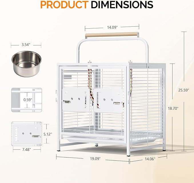 VINGLI Small Bird Cage, 19 inch Travel Carrier Bird Cage - Image 4