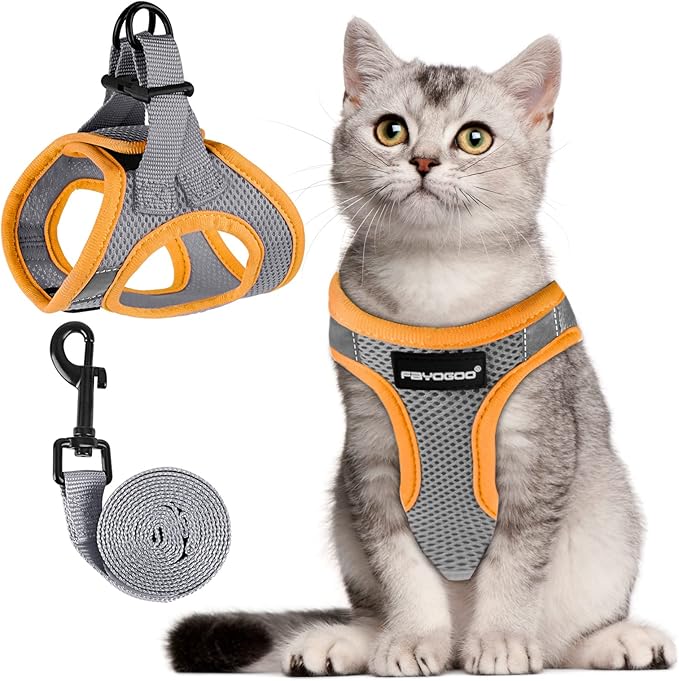 FAYOGOO Gray Escape Proof Cat Harness & Leash Set, XL by FAYOGOO