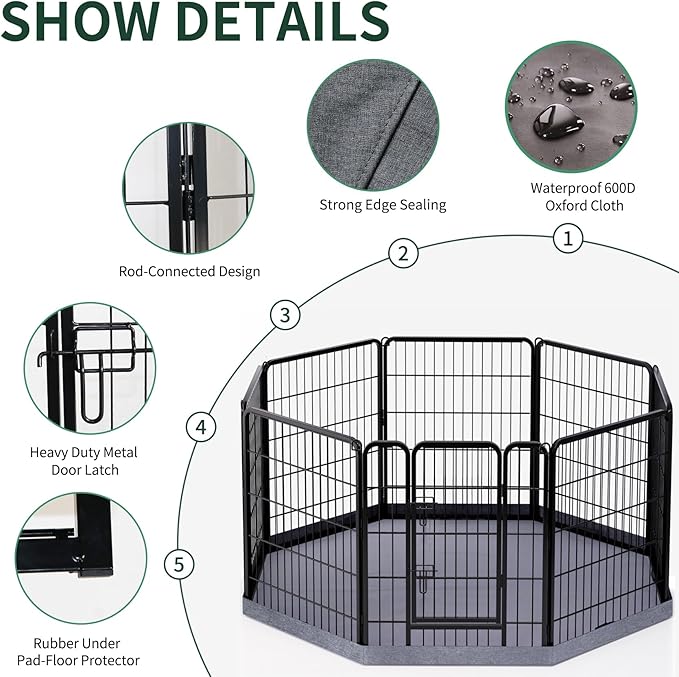 PETIME Dog Playpen, Metal Exercise Puppy Pen Heavy Duty Kennels Yard Fence - Image 2