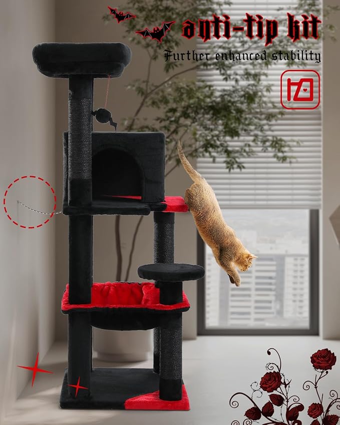 MUTTROS Gothic Cat Tree with Super Large Hammock, 45.7" Black Cat Tower with - Image 6