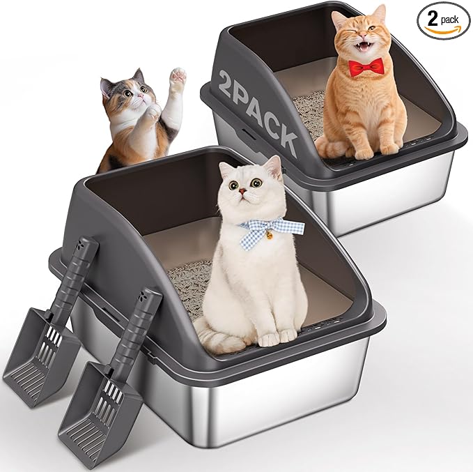 2PACK Stainless Steel Cat Litter Box, Large Litter Box by ICYAIR