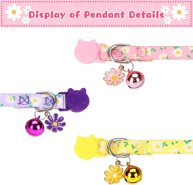 Breakaway Cat Collars with Bell & Cute Pendants, 3 Pack Safety Buckle Kitten - Image 3