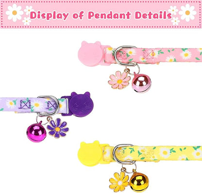 Breakaway Cat Collars with Bell & Cute Pendants, 3 Pack Safety Buckle Kitten - Image 3