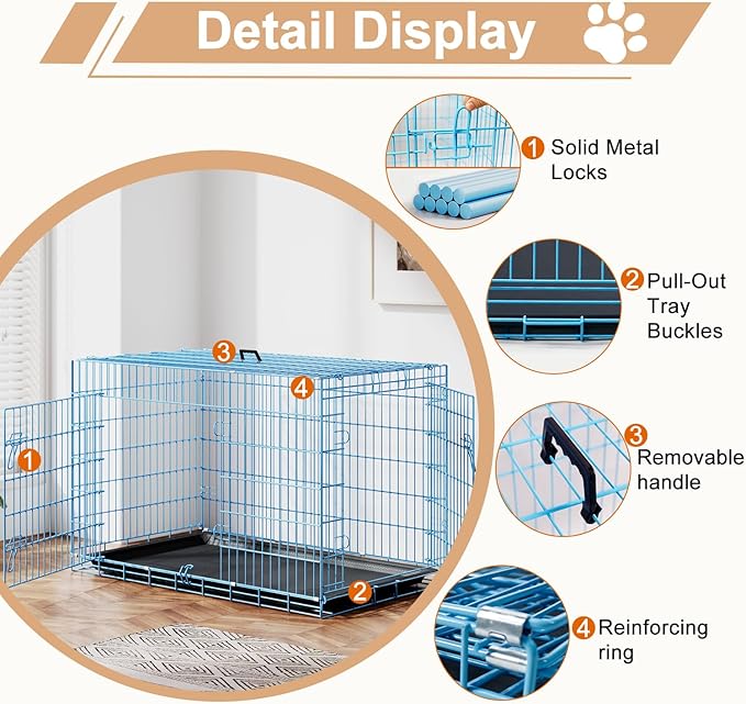 FDW XL Dog Crate 48inch Dog Cage Foldable Metal Kennel - Image 3
