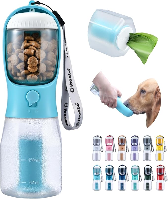Cibaabo Dog Water Bottle with Food Container & Poop Bag Holder, Travel Water by Cibaabo