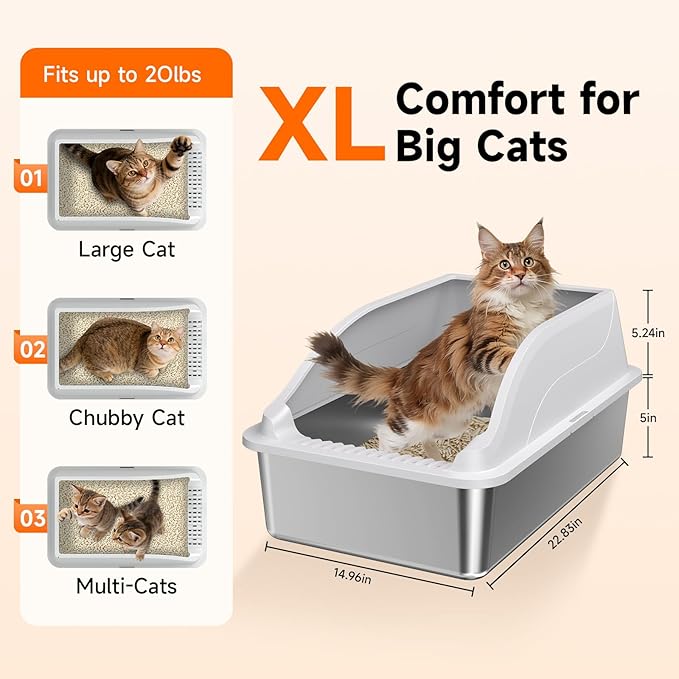 2PACK Stainless Steel Cat Litter Boxes, XL Large Metal Litter Box - Image 2