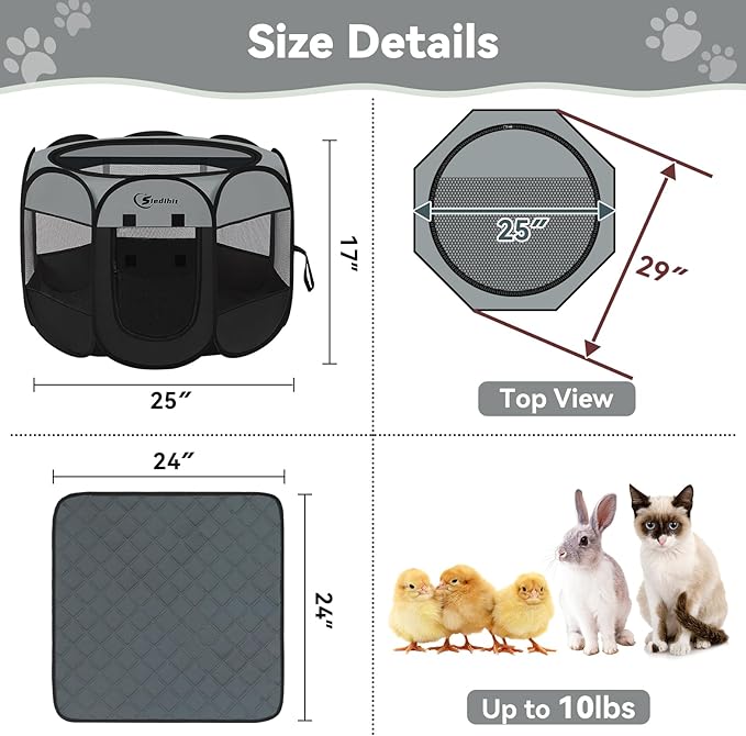 Siedihit Dog Cat Playpen with Washable Pee Pad, Puppy Pet Playpen Indoor - Image 7